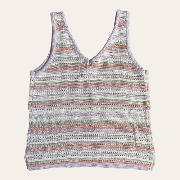 ๐บ Cloud Chaser Pastel Semi Cropped Boho Stripe Loose Knit Tank Top Size S - Picture 2 of 9